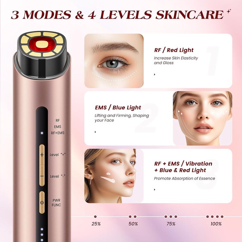 INTEO Microcurren Facial Device, 3 Modes Red Light Therapy for Face and Neck, Skin Care Facial Massager Perfect Gifts for Women Men(Gold) - Image 2